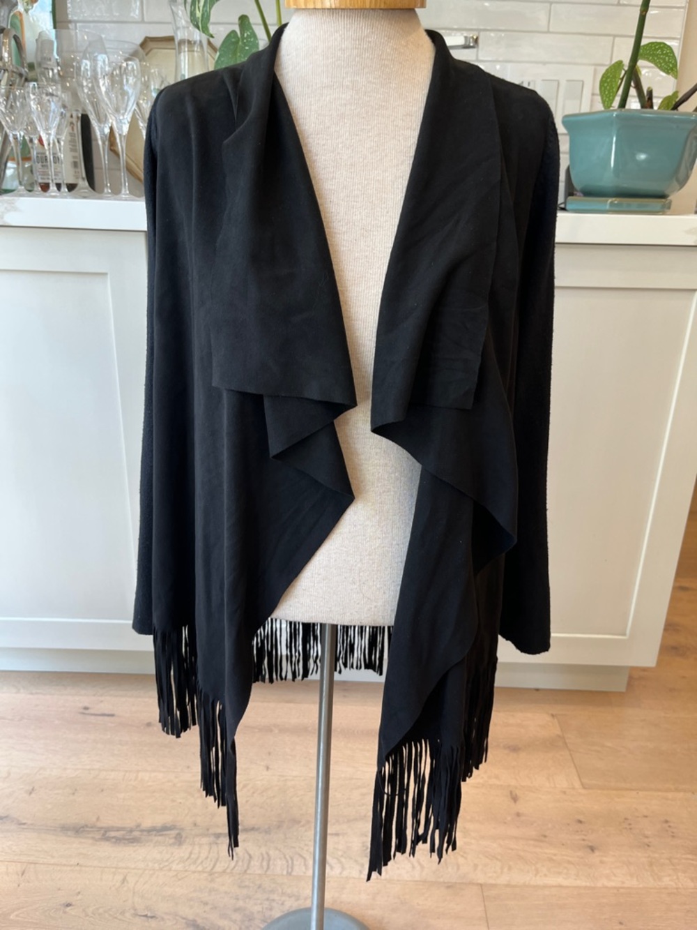 Rudsak Black Fringe Open-Front Women's Faux Suede front panel , fringe Cardigan